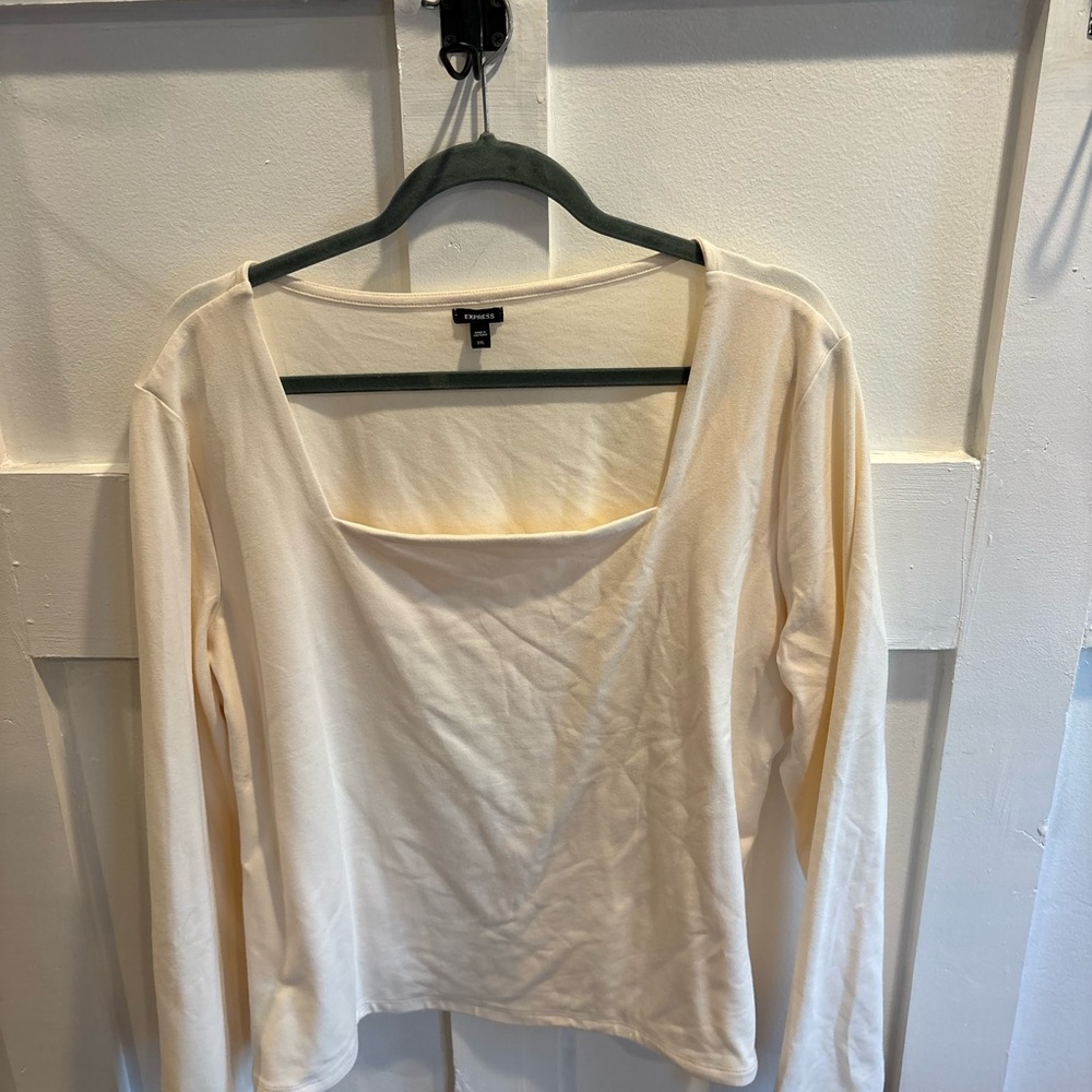 Express Cream Long Sleeve Scoop Neck Top